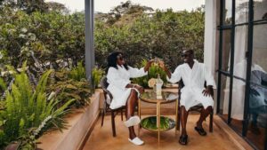 couple at the retreat at giraffe manor nairobi kenya