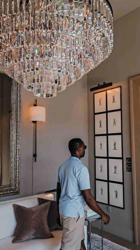Husband exploring a curated selection of retail indoors and outdoors furniture and decor at Restoration Hardware Dallas