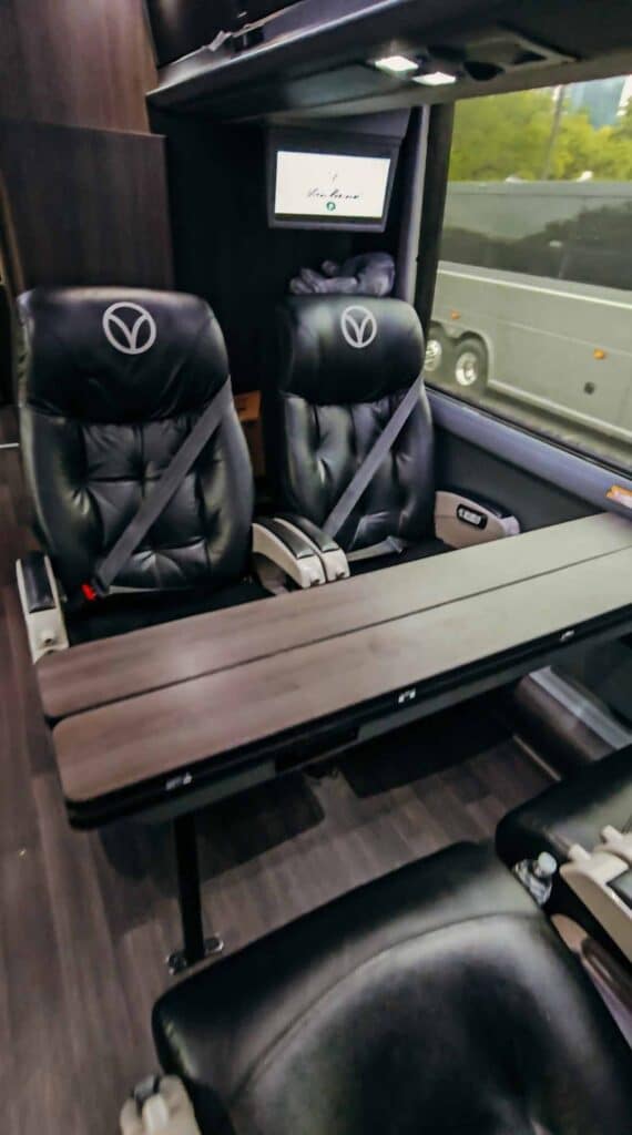 4 -seater table aboard a luxury bus
