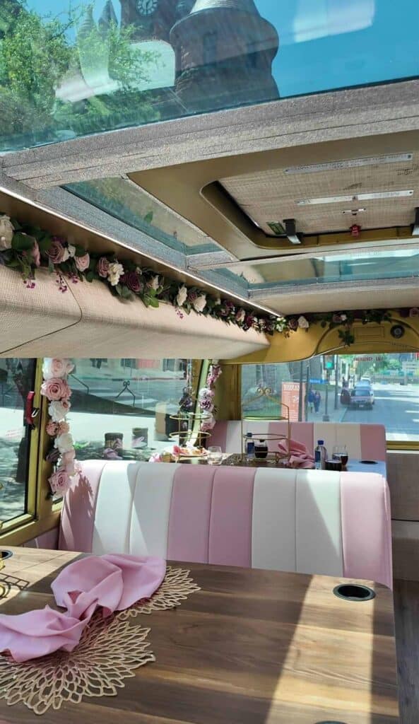 pink decor insire tour bus