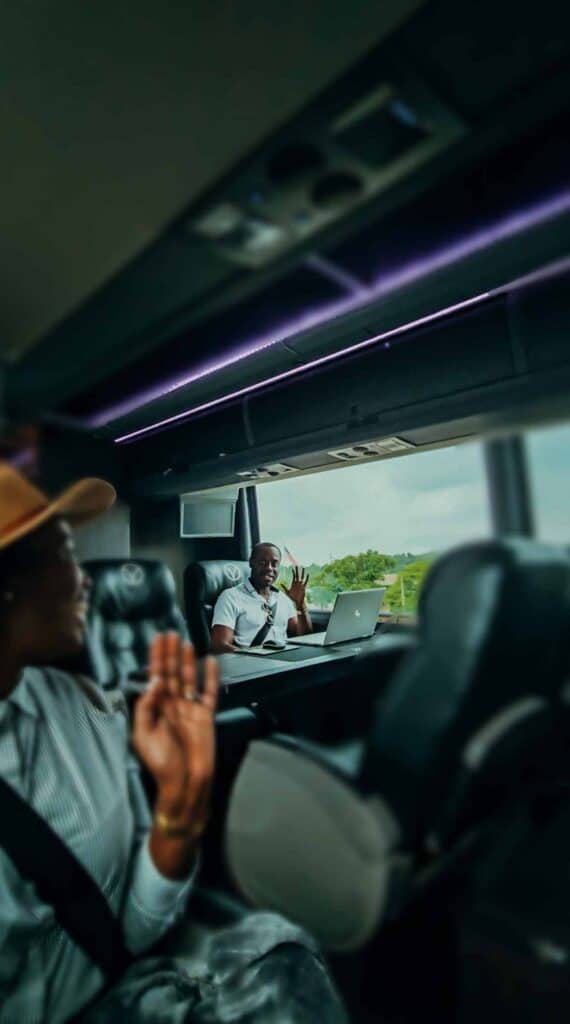 Passengerrs enjoying the VOnlane bus experience