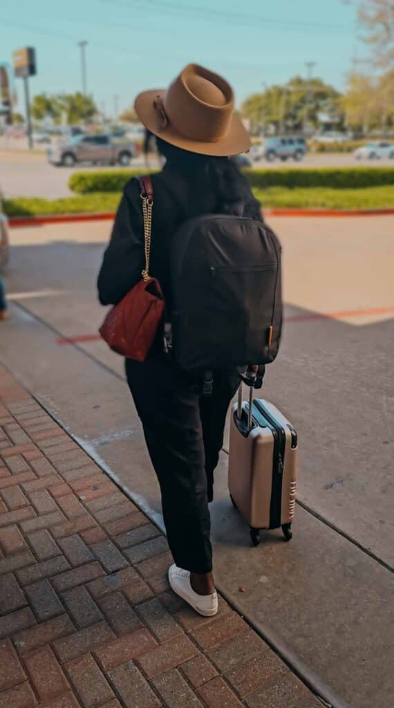 a passenger at the Vonlane bus terminal in Dallas