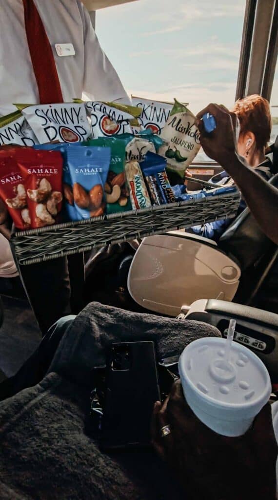 snacks aboard a Vonlane bus
