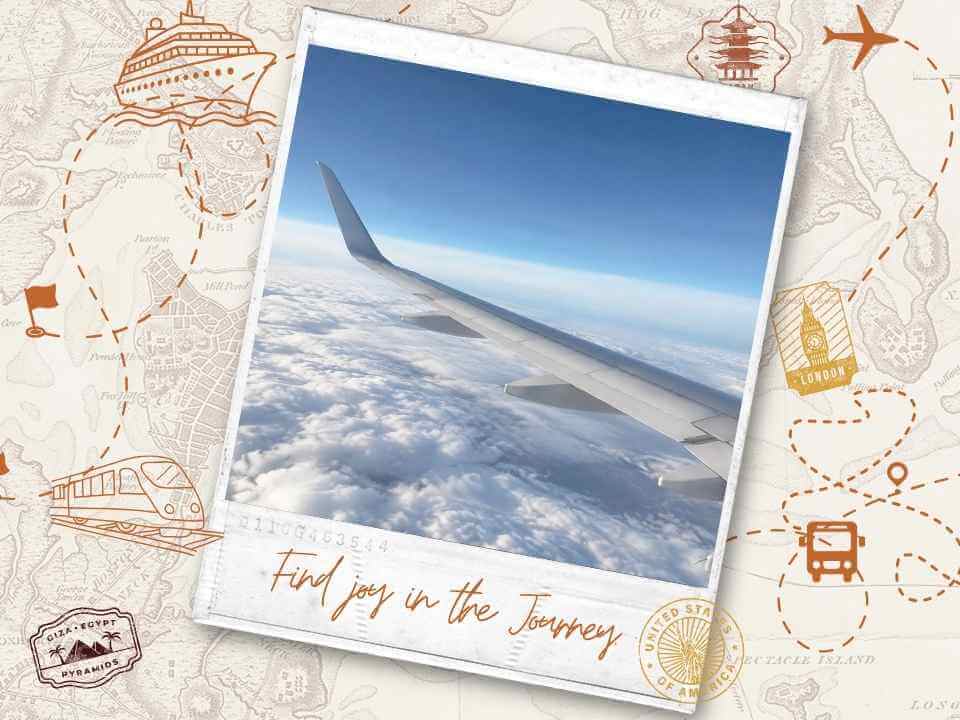 Airplane wing view above clouds during flight